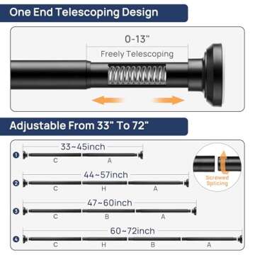 ENJOYBASICS Adjustable Shower Curtain Rod 33-72 inch - Matte Black, Never Rust, Easy Install