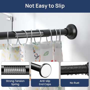 Matte Black Shower Curtain Rod 33 to 72 Inches Adjustable