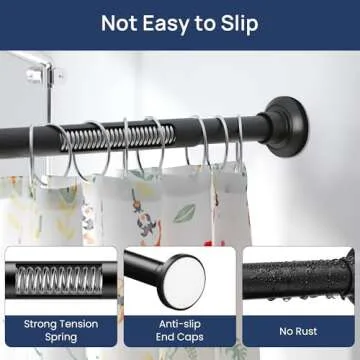 Matte Black Shower Curtain Rod 33 to 72 Inches Adjustable