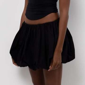 Muineobuka Women Girls Bubble Mini Skirt Low Waist Pleated Puffy Short Skirts A-Line Rufle Flared Mi...
