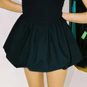 Muineobuka Women Girls Bubble Mini Skirt Low Waist Pleated Puffy Short Skirts A-Line Rufle Flared Mini Balloon Skirts A Black