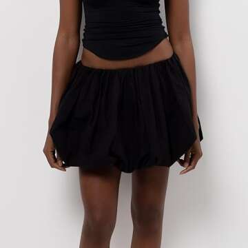 Muineobuka Women Girls Bubble Mini Skirt Low Waist Pleated Puffy Short Skirts A-Line Rufle Flared Mini Balloon Skirts A Black