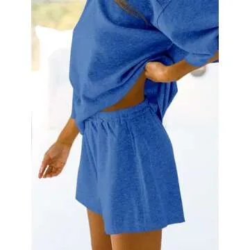 Tankaneo Women's Pajama Sets: Oversized 3/4 Sleeve Loungewear in Blue