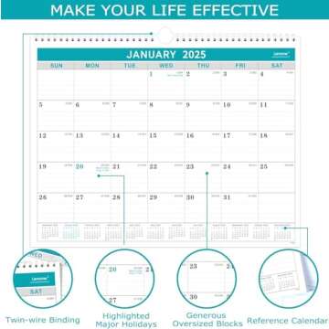 2025 Monthly Wall Calendar with Large Writing Spaces