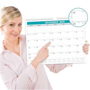 2025 Monthly Wall Calendar with Large Writing Spaces