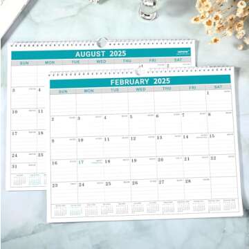 2025 Monthly Wall Calendar with Large Writing Spaces