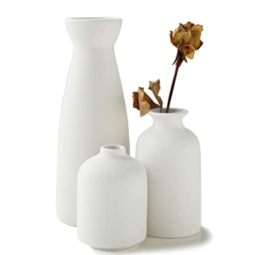 KIOXOHO White Ceramic Vase Set - 3 Small Flower Vases for Stylish Home Decor