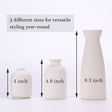 KIOXOHO White Ceramic Vase Set - 3 Small Decorative Vases