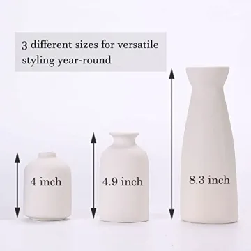 KIOXOHO White Ceramic Vase Set - 3 Small Decorative Vases