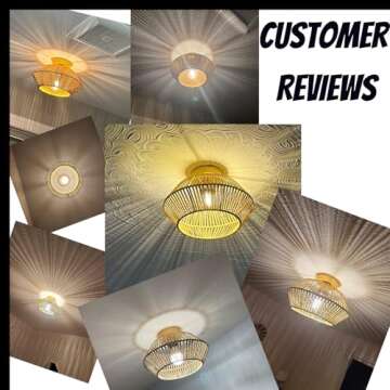 VILUXY Rattan Ceiling Light Fixture Boho Ceiling Flush Mount Ceiling Lamp Hand-Made Woven Mini Chand...