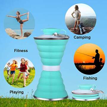 Collapsible Water Bottle, Camping Cup With Carabiner, Reuseable Silicone Foldable Leak Proof Portable Sports For Outdoor, Travel Gym Hiking, BPA Free, Cycling Cups