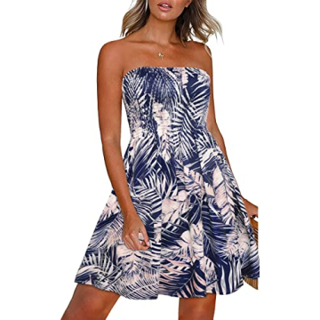 CHICGAL Summer Dresses for Women Beach Cover Ups Strapless Boho Floral Print Sundress