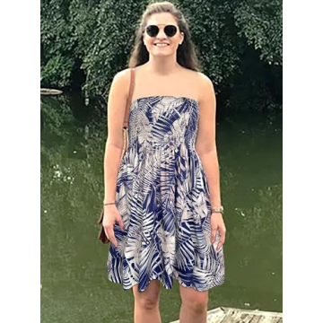 CHICGAL Summer Dresses for Women Beach Cover Ups Strapless Boho Floral Print Sundress