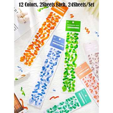 24 Sheets Korean Deco Stickers Set, DIY Colorful Glitter Self Adhesive Stickers with Heart Ribbon Star Love Style, Kpop Potocard Korean Stickers, Cute Deco Stickers (RainbowTown-24P)