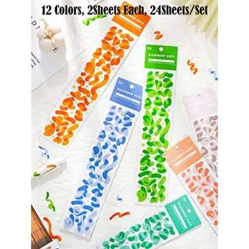 24 Sheets Korean Deco Stickers Set, DIY Colorful Glitter Self Adhesive Stickers with Heart Ribbon Star Love Style, Kpop Potocard Korean Stickers, Cute Deco Stickers (RainbowTown-24P)