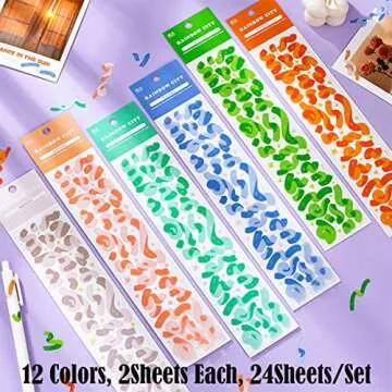 24 Sheets Korean Deco Stickers Set, DIY Colorful Glitter Self Adhesive Stickers with Heart Ribbon Star Love Style, Kpop Potocard Korean Stickers, Cute Deco Stickers (RainbowTown-24P)