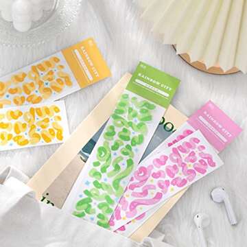 24 Sheets Korean Deco Stickers Set, DIY Colorful Glitter Self Adhesive Stickers with Heart Ribbon Star Love Style, Kpop Potocard Korean Stickers, Cute Deco Stickers (RainbowTown-24P)