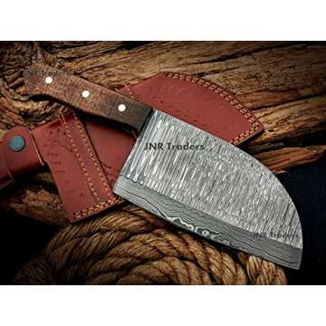 Custom Handmade Damascus Steel Serbian Chef knife - Damascus Meat Cleaver Knife - Butcher Knife for Meat Vegetables Cutting JNR -0224