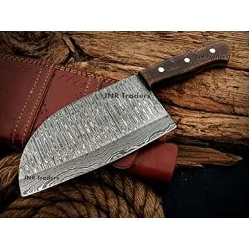 Custom Handmade Damascus Steel Serbian Chef knife - Damascus Meat Cleaver Knife - Butcher Knife for Meat Vegetables Cutting JNR -0224