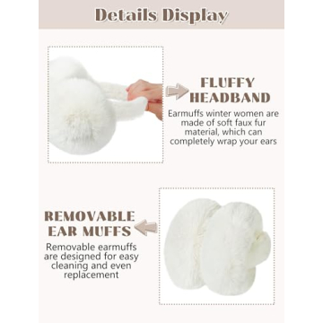 Ear Muffs for Women, Foldable Winter Faux Furry Earmuffs, Cold Weather Cute Soft Ear Warmer Covers Headband