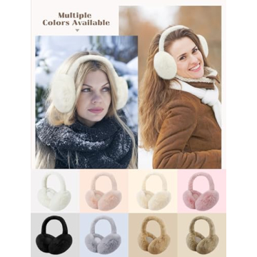Ear Muffs for Women, Foldable Winter Faux Furry Earmuffs, Cold Weather Cute Soft Ear Warmer Covers Headband