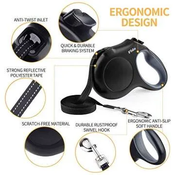 Fida Retractable Dog Leash Large Breed, Heavy Duty 16 ft Dog Walking Leash, up to 110 lbs, 360° Tangle Free, Black
