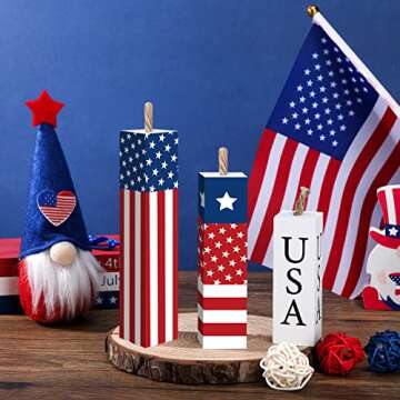 Amyhill 3 Pcs 4th of July Wooden Table Decorations Patriotic Table Centerpieces Independence Day Woo...