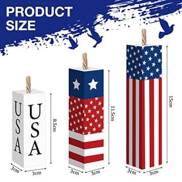 Amyhill 3 Pcs 4th of July Wooden Table Decorations Patriotic Table Centerpieces Independence Day Wood Firework Fourth of July Table Signs for Home Farmhouse Decor(Star)