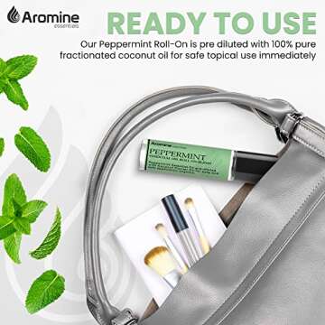 Peppermint Essential Oil Roll On, Pre-Diluted 10ml (Pack of 2). Premium Quality, Therapeutic Grade Topical Ready Aromatherapy Oil