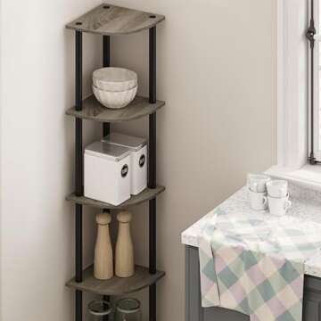 Furinno Turn-N-Tube 5 Tier Corner Display Rack Multipurpose Shelving Unit, 1-Pack, French Oak Grey/Black