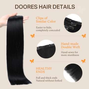 DOORES Clip in Hair Extensions 150g Super Thick, Natural Hair