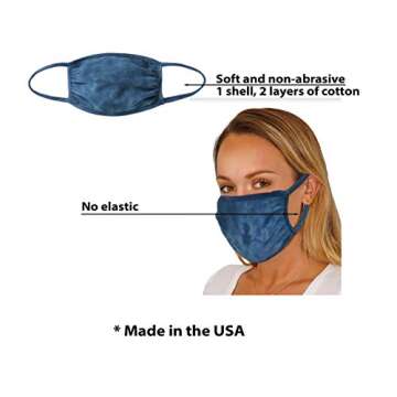 Tart Collections 100% Cotton Face Mask, Comfortable Non-Elastic Ear Loops, Washable and Reusable, Unisex, Made in USA Label, Navy Blue Tie Dye