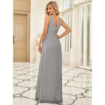 Ever-Pretty Womens Bridesmaid Dress V-Neck Sleeveless A Line Chiffon Floor Length Formal Dress Grey ...