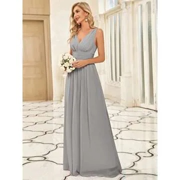 Ever-Pretty Womens Bridesmaid Dress V-Neck Sleeveless A Line Chiffon Floor Length Formal Dress Grey US18
