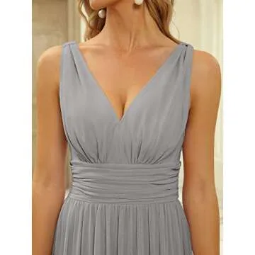 Ever-Pretty Womens Bridesmaid Dress V-Neck Sleeveless A Line Chiffon Floor Length Formal Dress Grey US18