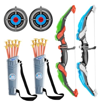 TEMI 2 Pack Set Kids Archery Bow Arrow Toy Set - Outdoor Fun for Ages 3-12!
