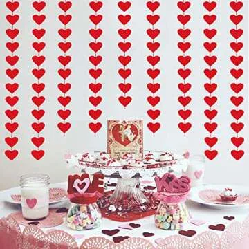 72 Red Hearts Felt Garland for Valentine's Day Decor