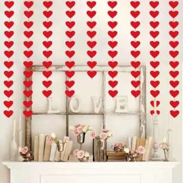 72 Red Hearts Felt Garland for Valentine's Day Decor