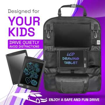 Set of 2x PU Leather Backseat Car Organizers + 2x LCD Drawing Tablets - Car Seat Organizers with Tou...
