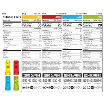 Odyssey 222 Energy Drink, Pre Workout, 222mg Caffeine, Clean Energy Drinks, L Theanine, Lions Mane, Cordyceps & Green Tea for Energy, Focus & Mood Boost, Low Calorie, Variety Pack, 12 Fl oz, 12 Pack