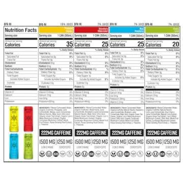 Odyssey 222 Energy Drink, Pre Workout, 222mg Caffeine, Clean Energy Drinks, L Theanine, Lions Mane, Cordyceps & Green Tea for Energy, Focus & Mood Boost, Low Calorie, Variety Pack, 12 Fl oz, 12 Pack