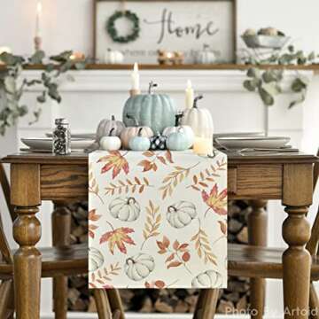 Artoid Mode Orange Pumpkins Fall Maple Leaves Fall Table Runner, Seasonal Autumn Kitchen Dining Tabl...
