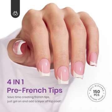 Beetles French Tip Press On Nails: 150 Pcs Pink Short Square Press On Nails 4 in 1 Nail Tips, Pre-Ap...