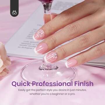 Beetles French Tip Press On Nails: 150 Pcs Pink Short Square Press On Nails 4 in 1 Nail Tips, Pre-Applied Primer & Base Coat, No File Need DIY Manicure for Nail Extension Gifts for Women