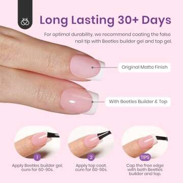 Beetles French Tip Press On Nails: 150 Pcs Pink Short Square Press On Nails 4 in 1 Nail Tips, Pre-Applied Primer & Base Coat, No File Need DIY Manicure for Nail Extension Gifts for Women