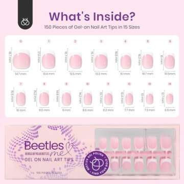 Beetles French Tip Press On Nails: 150 Pcs Pink Short Square Press On Nails 4 in 1 Nail Tips, Pre-Applied Primer & Base Coat, No File Need DIY Manicure for Nail Extension Gifts for Women