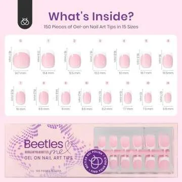 Beetles French Tip Press On Nails: 150 Pcs Pink Short Square Press On Nails 4 in 1 Nail Tips, Pre-Applied Primer & Base Coat, No File Need DIY Manicure for Nail Extension Gifts for Women