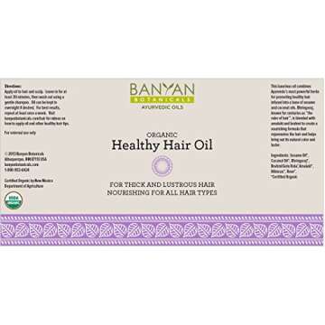 Banyan Botanicals Healthy Hair Oil – Organic Herbal Oil with Bhringaraj & Amla – Ayurvedic Hair Care for Strong, Thick, Lustrous Hair & for Scalp Massage – 12oz. – Non GMO Sustainably Sourced Vegan