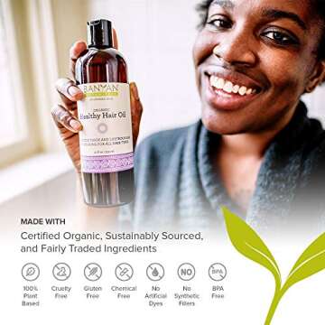 Banyan Botanicals Healthy Hair Oil – Organic Herbal Oil with Bhringaraj & Amla – Ayurvedic Hair Care for Strong, Thick, Lustrous Hair & for Scalp Massage – 12oz. – Non GMO Sustainably Sourced Vegan