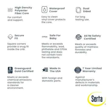 Serta Perfect Slumber Dual Sided Crib and Toddler Mattress - Waterproof - Hypoallergenic - Premium Sustainably Sourced Fiber Core -GREENGUARD Gold Certified (Non-Toxic) -7 Year Warranty - Made in USA